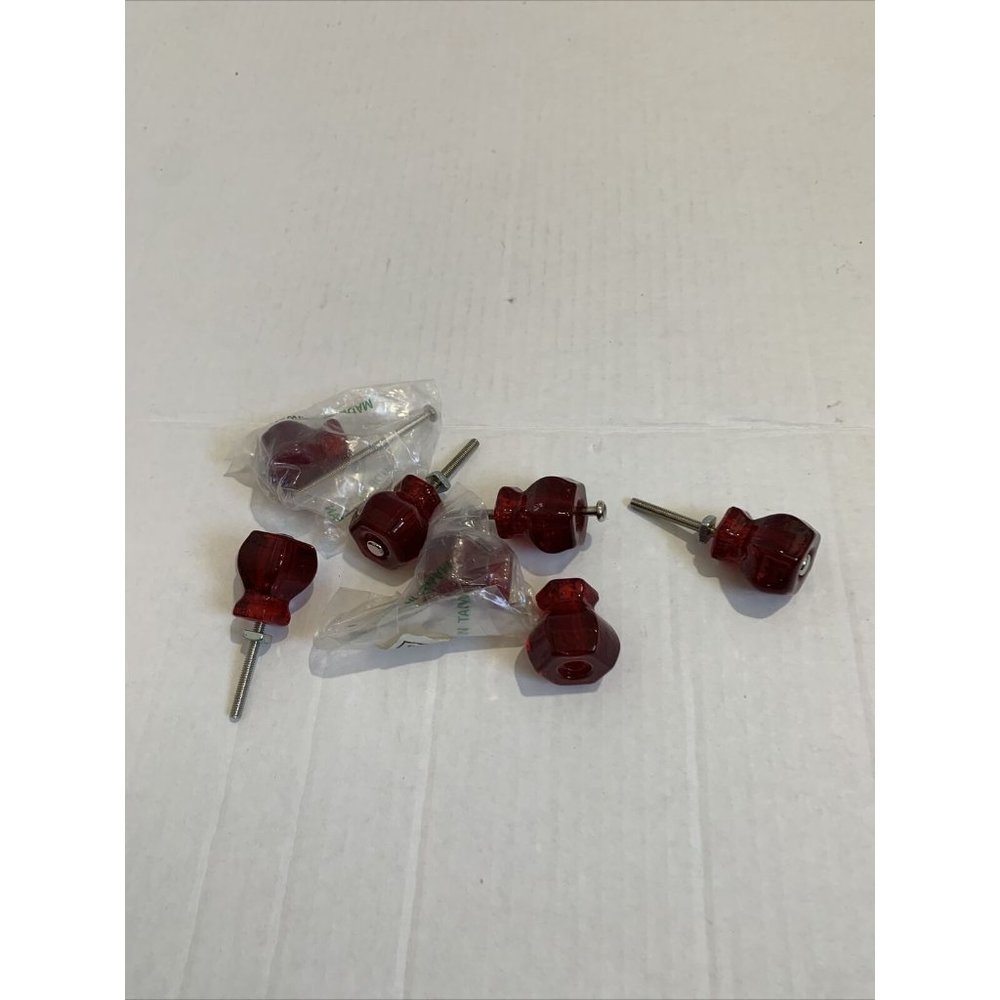 Candy Red Glass Drawer Pulls Cabinet Knobs Vintage Style 1 1/4" SET OF 6 - Picture 8 of 8